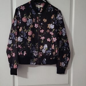 Pink Rose Black Floral Bomber Jacket